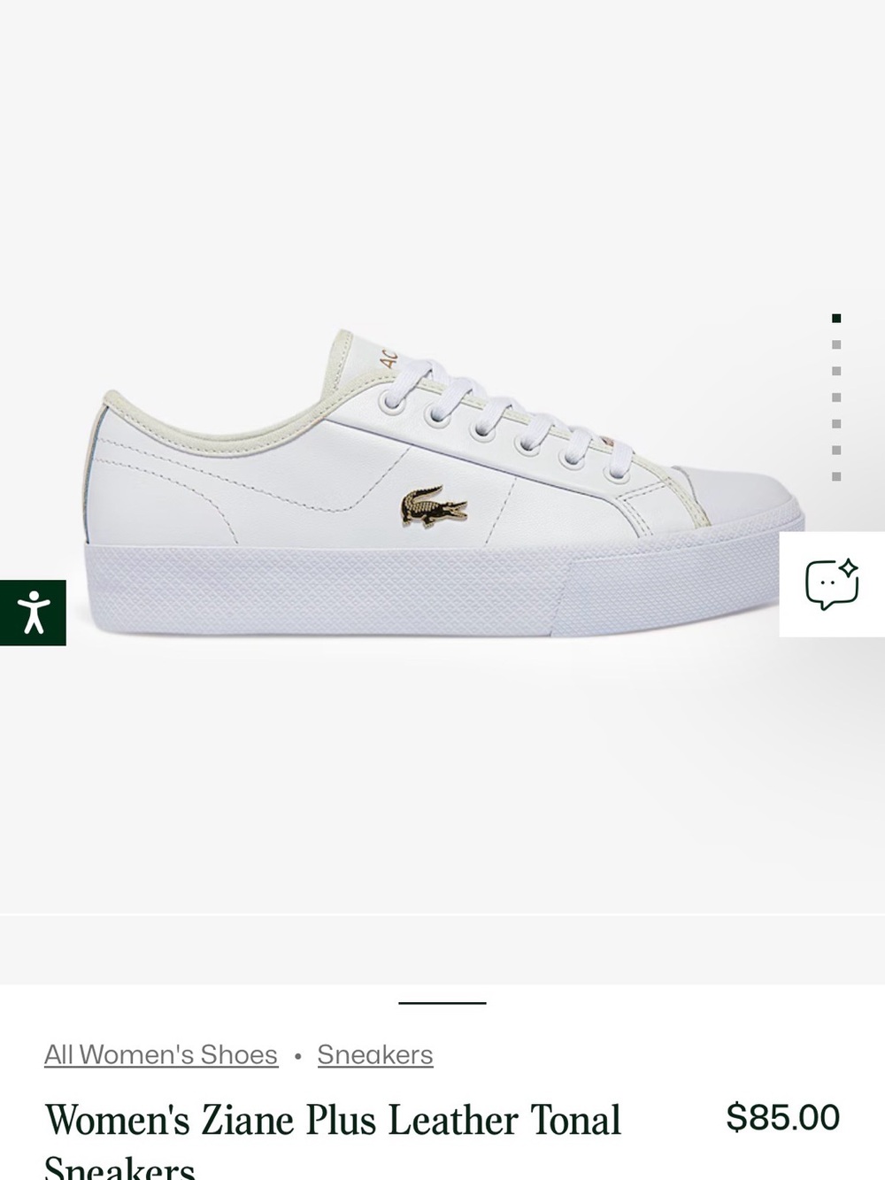 Lacoste White Leather Platform Sneakers with Gold Croc Accent